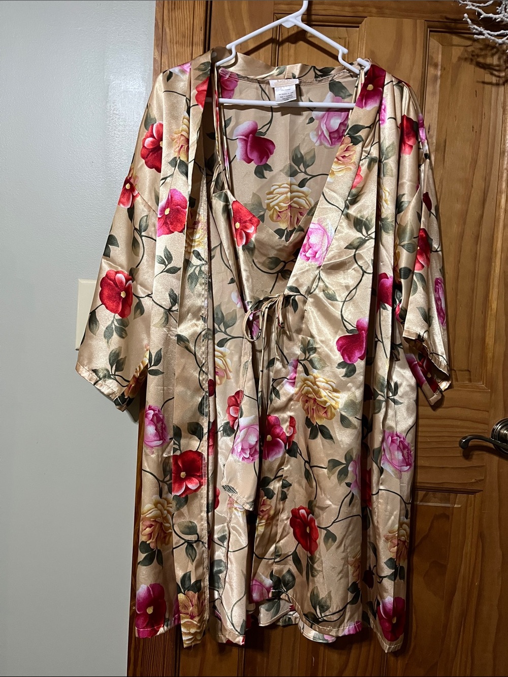 Floral Nightgown Set in Champagne with Pink & Red Flowers